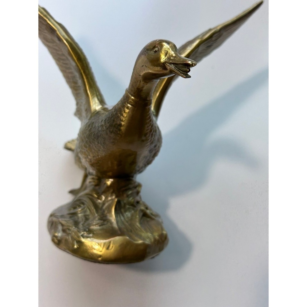 Vintage MCM Heavy Brass Duck Figurine Flying Bird Sculpture Home Decor - Picture 10 of 13